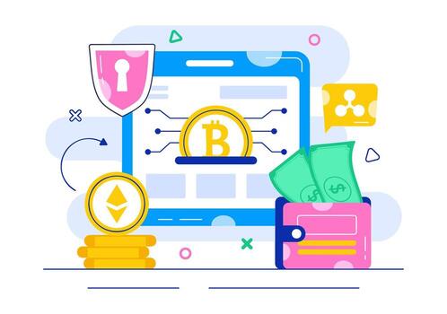 Digital wallet and cryptocurrency illustration vector