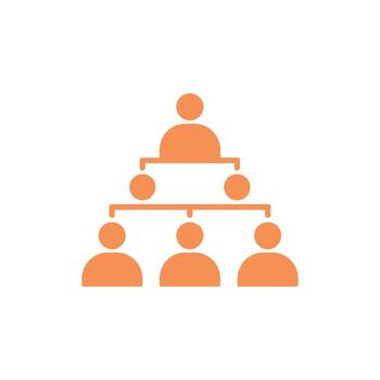 Orange hierarchical structure icon on white background representing team, company, or organization vector