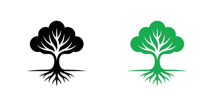 Tree icon set in black and green on a white background vector