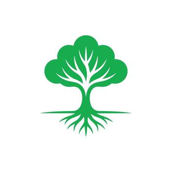 Green tree with roots icon on white background for nature concept vector