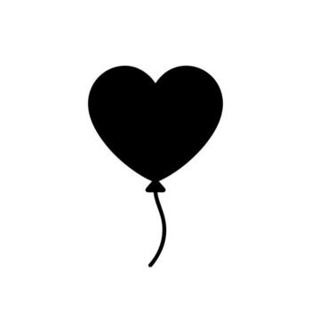 Heart shaped balloon icon in black silhouette with string on white background vector