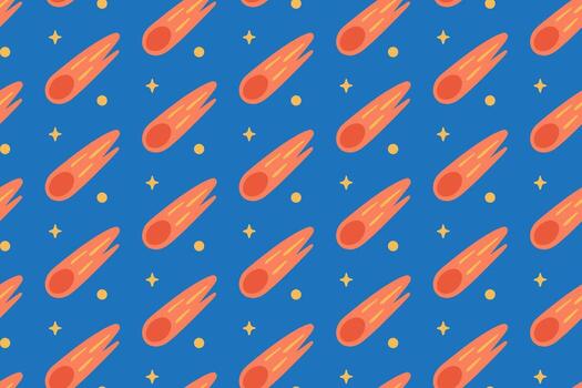 cometas con estrellas y punto vistoso sin costura modelo en azul antecedentes para niños mercancías. cósmico espacio garabatear modelo antecedentes. meteorito galaxia dibujos animados aislado motivo fondo de pantalla vector