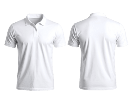 Crisp white short-sleeved collared shirts displayed with front and back views for versatile apparel design. png