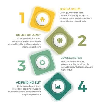 Numbered business infographic design template with four options or steps, process, workflow template vector