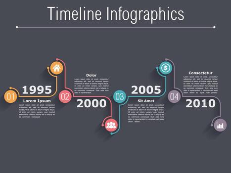 cronograma infografia diseño modelo con números, iconos, fechas y sitio para tu texto, oscuro antecedentes vector