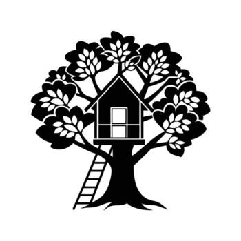 árbol casa con escalera y escalera en árbol vector