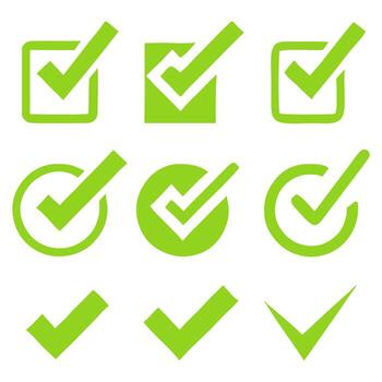 Green Check Mark Icon Set for Approval and Validation vector