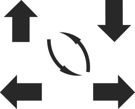 Arrows pointing in different directions and circular motion vector