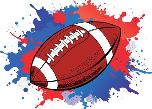 American football with colorful paint splashes isolated on white background, creating a dynamic and artistic design vector