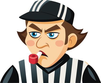 An angry referee is blowing the whistle to signal a foul during the game isolated on white background vector