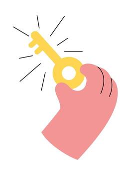 un mano con confianza agarra un radiante dorado llave, simbolizando oportunidad y desbloqueo potencial, Perfecto para ilustrando soluciones y acceso en un moderno gráfico. vector