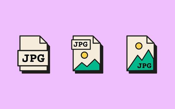 Set of JPG file icons in retro style with nostalgic digital interface elements and simple layout. Flat Style Illustration Isolated on background. vector
