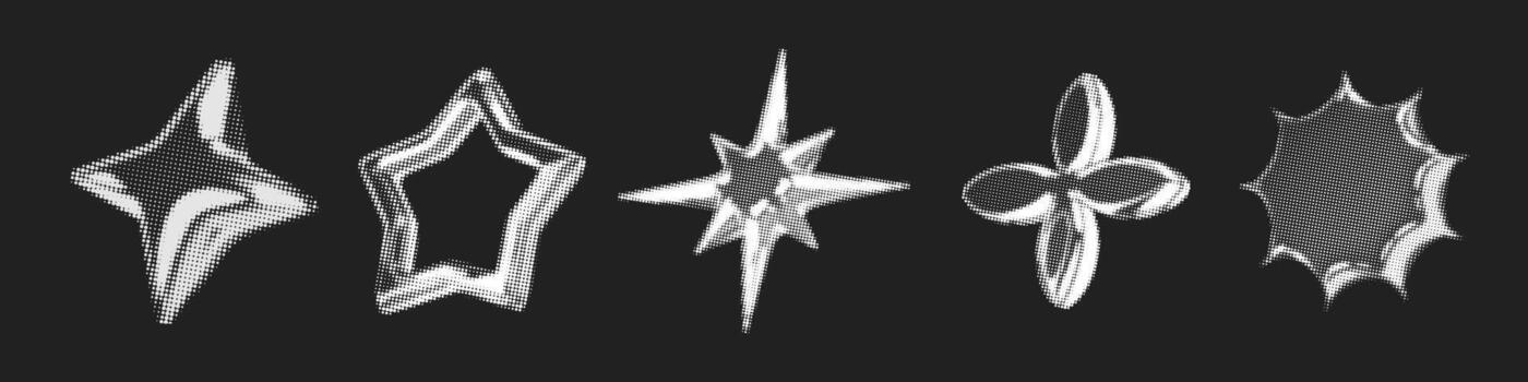 y2k 3d cromo trama de semitonos estrellas forma retro resumen elementos ilustraciones colocar. vector