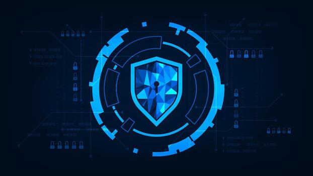 HUD with shield technology cyber security concept protect data shield on circuit board vector