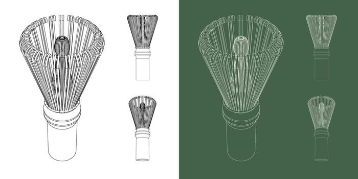 Set of a Traditional Bamboo Matcha Whisk Chasen, Including Multiple View Angles, Perfect for Culinary and Japanese Tea Ceremony Concepts vector