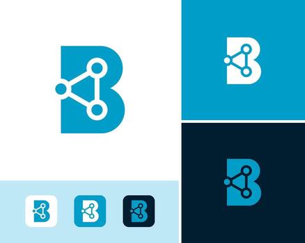 Letter B Dot Data Molecule Triangle Link Connection Simple Logo Design Illustration vector
