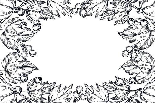 rectangular marco de viburnum bayas y hojas, todas objetos dibujado a mano con tinta. ilustración para impresión en embalaje, textil, vajilla, para diseño vector