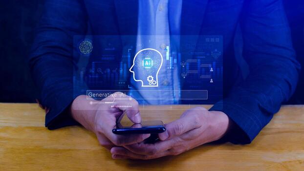 concept, using technology for working tools. Chat with AI, using technology smart robot AI, artificial intelligence to generate something, chat bot ai photo