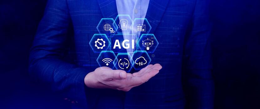 agi concepto, artificial general inteligencia, ai conocimiento aprendizaje tecnología, agi es el futuro de moderno mundo, combinación de humanos y ai. inteligente foto