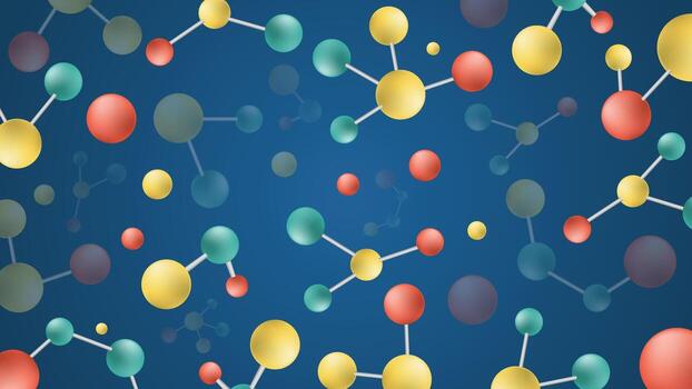 Bright abstract background with colorful molecule structures and chemistry connections on blue backdrop, ideal for science, research, and educational design themes vector