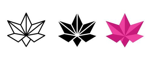 hoja icono colocar. un conjunto de minimalista loto flor íconos en diferente estilos, describir, sólido negro, y rosado. el diseños son geométrico y moderno, adecuado para varios creativo proyectos vector