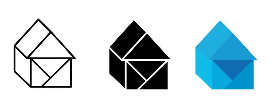House icon set. An illustration of abstract geometric house construction. Building icon set including line, solid, and blue gradient style on isolated white background. vector