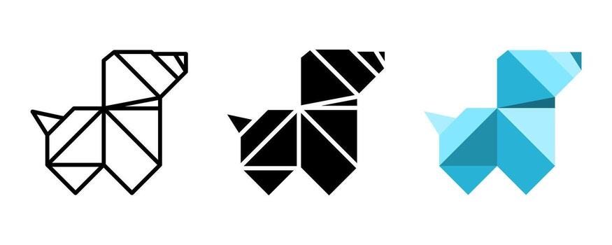 Dog icon set. A set of minimalist style dog illustrations, featuring geometric lines and simple shapes. Perfect for logo designs, icons, or graphic elements. Available in three different styles vector