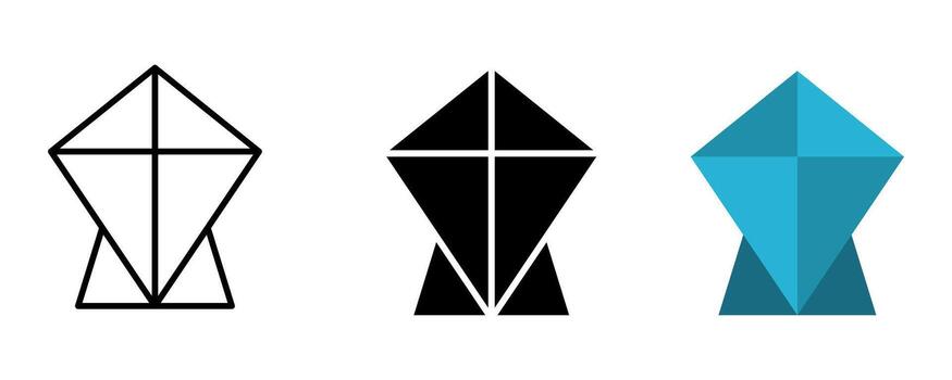 cometa icono colocar. cometa forma diseño elemento en minimalista geométrico estilo. ilustración regalos varios representación estilo tal como describir, sólido y poligonal. vector