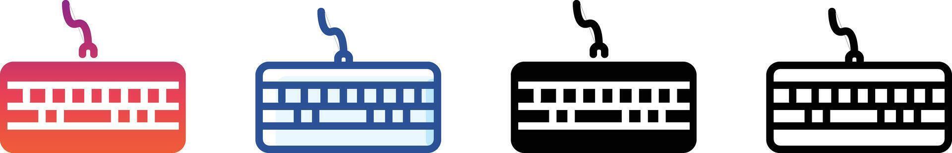 keyboard icon set in multiple styles outline, solid, and colored. Perfect for tech apps, computer UI, and gaming design vector