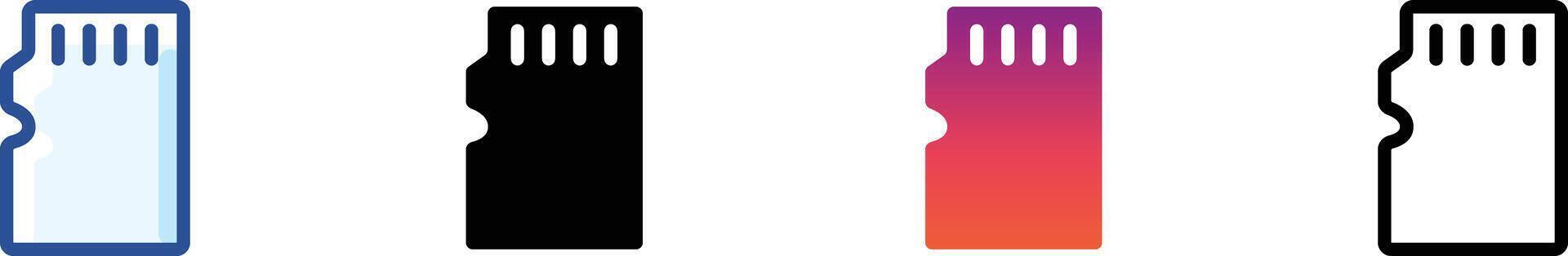 memoria tarjeta icono conjunto en plano y contorno estilos. Perfecto para almacenamiento dispositivo gráficos, tecnología ui, y fotografía diseño vector