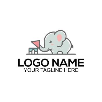 Cute elephant playing with building blocks isolated on white background vector