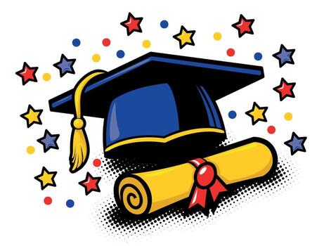 Graduation cap and certificate scroll vector