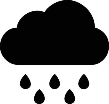 Rain Cloud Silhouette Black Weather Icon Symbol with Raindrops for Forecast Apps, Climate Graphics, and UI Design vector