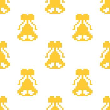 Seamless pattern of golden bells, perfect for festive designs. Each bell is rendered in a pixelated style, adding a touch of retro charm vector
