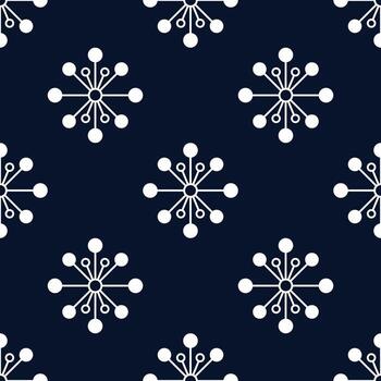 A minimalist, seamless pattern design featuring intricate snowflake-like shapes against a dark backdrop, evoking a sense of winter charm and elegance vector