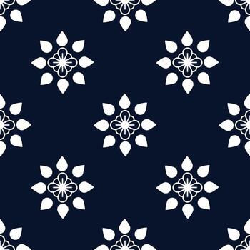 Elegant seamless pattern with floral elements in white on a dark background. The repeating design showcases a classic and sophisticated aesthetic vector