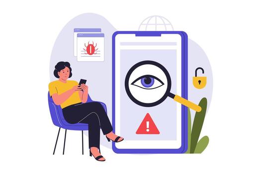 Person checking phone for cybersecurity alerts vector