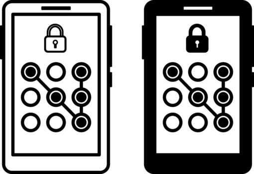 Passcode Icons. Black and White Illustration. Mobile Phone, Padlock, and Hidden Code. Code to Unlock Phone. Password and Data Security Concept vector