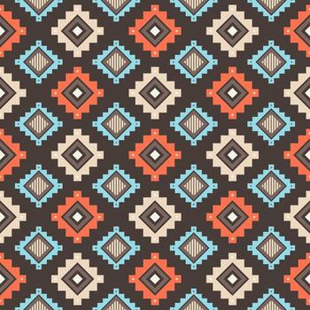 Tribal striped seamless pattern. Aztec blue brown geometric background. Can be used in textile design, web design for making of clothes, accessories, decorative paper, wrapping vector
