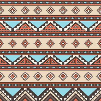 Tribal striped seamless pattern. Aztec blue beige geometric background. Can be used in textile design, web design for making of clothes, accessories, decorative paper, wrapping, backpacks, etc. vector
