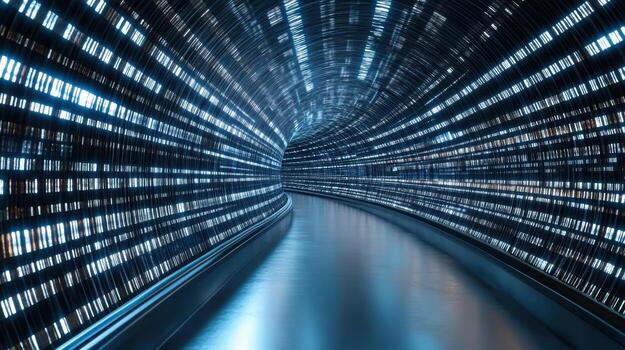 A tunnel with many lights and a long tunnel photo