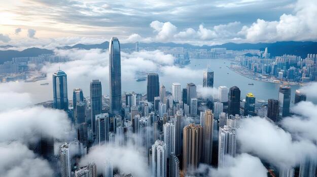 Hong kong skyline with clouds photo