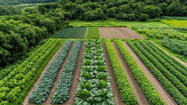 un aéreo ver de un granja con vegetales foto