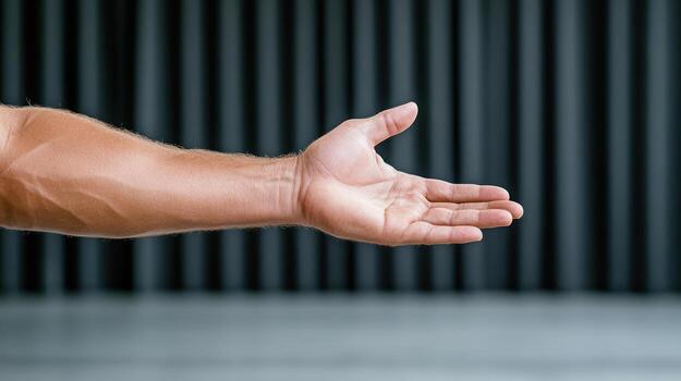 A man's hand is outstretched and pointing photo