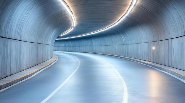 A long tunnel with a lighted road in the middle photo