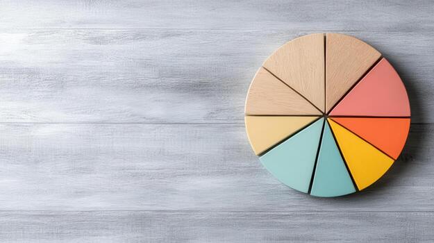 A pie chart on a wooden table photo