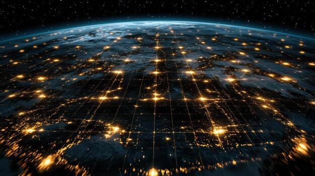 The earth is illuminated by glowing lights photo