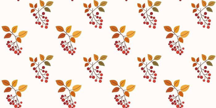 Autumnal seamless pattern with colourful rowan branches and berries. Hand drawn flat illustration. Universal design for background, fabric print, web, packaging, wallpaper. vector