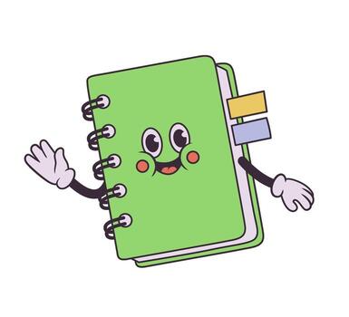 sonriente dibujos animados cuaderno personaje ondulación Hola vector