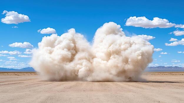 A large cloud of dust is blowing in the desert photo